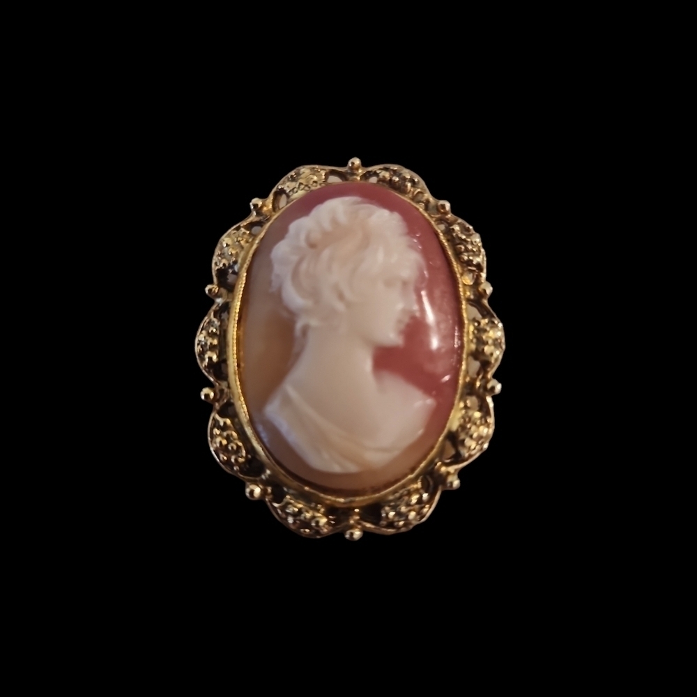 Vintage Faux Cameo Brooch in Gold Tone